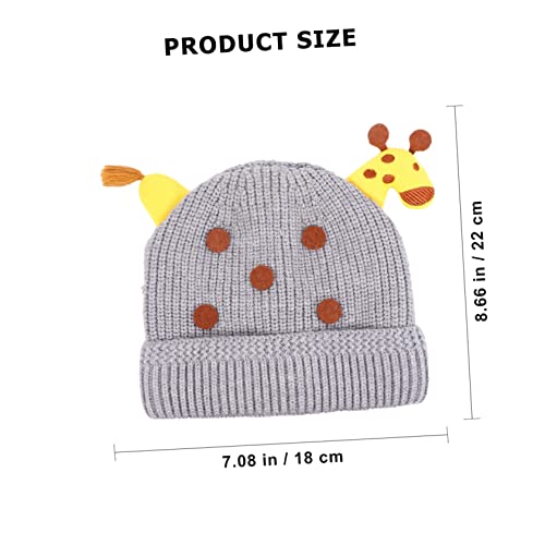 Beaupretty Giraffe Knit Beanie Hat for Infants Warm Woolen Cap Cute Knitted Winter Hat for Boys and Girls for Outdoor Activities Grey2