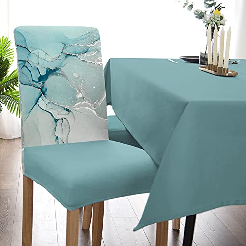 Marble Dining Room Chair Covers Set Of 4 Abstract Ink Paint Turquoise Teal Aqua Texture Stretch Chair Slipcovers Removable Washable Hazy Art Chair Protector Covers For Kitchen/Hotel/Wedding/Ceremony #TOP4