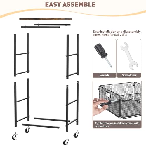 Image of SUNALLY Rolling Kitchen Cart with Drawers, 4-Tier Utility Cart Fruit Vegetable Storage Cart with Lockable Wheels, Wooden Top Metal Kitchen Storage Organizer for Cans, Snacks, Beauty, Craft, Art, Black