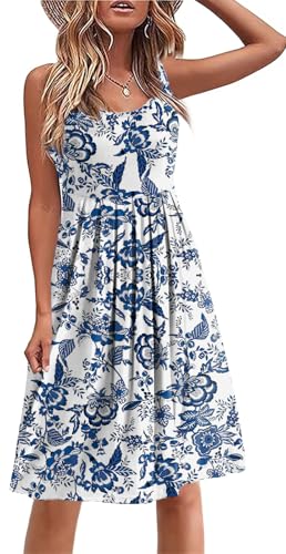 Image of Akihoo Women Summer Casual Sleeveless Midi Plain Pleated Tank Vest Dresses