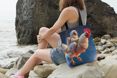 Spaceman Tote Bag, Funny Astronaut Chicken Totes, Silly Rainbow Rooster Bags, Fun Animal Bag to Carry Kids Baby Items4
