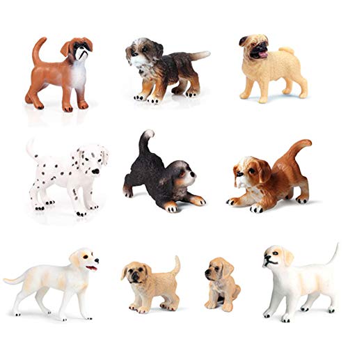 EOIVSH 10PCS Exquisite Dog Figurines Toy Set, Emulational Puppy Animal Figures Playset, Realistic Hand Painted Dog Figures with Bernese Mountain Dog, Saint Bernard, Pug, Golden Retriever, Boxer