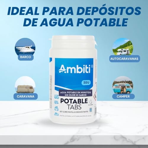 Miniatura 6 de Ambiti Pastillas Potabilizadoras De Agua Purificador De Agua Para Autocaravanas, Barcos Y Camper En Depósitos De Agua Potable 1 Pastilla Purifica 200 Litros Sin Olor Ni Sabor 50 Unidades