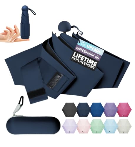 Image of LILAC Mini Travel Umbrella for Rain - 43 inch Large Coverage Small Compact Umbrella, Reinforced Strong Frame, Lightweight Portable Parasol with UPF 100+ UV Protection, Gifts for Adults, Seniors & Students
