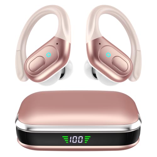 HAOYUYAN Auriculares inalámbricos Bluetooth 5.4 Over-Ear, cancelación de Ruido, Impermeables IPX7, Pantalla LED de batería, 75h de reproducción, para Deportes y Entrenamientos - Oro Rosa