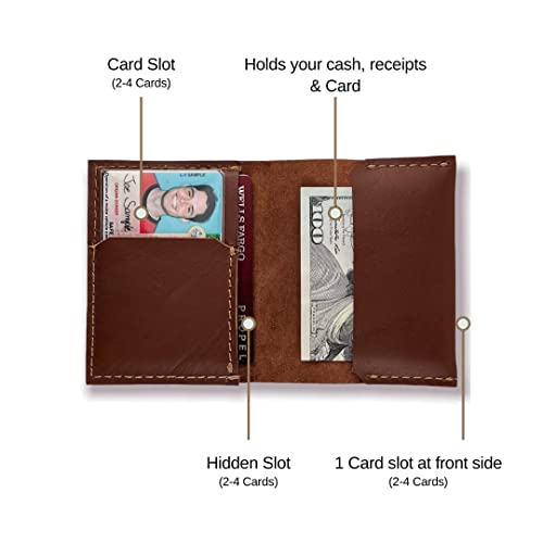 Running Horse Handmade Mens Bifold Credit Card Holder Wallet Slim Minimalist Veg Tan Pure Leather Front Pocket I.D Card. Unisex Gift Carteras Para Hombres (Tan)2