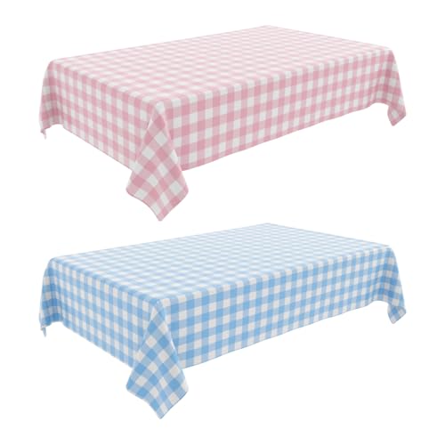 Wuvolution party Gender Reveal Gingham Tablecloth (2 Pack) 54 x 108 Inch Pink and Blue Checkered Table Cloth Rectangle Table for Boy or Girl Gender Reveal Party Baby Shower Birthday Party