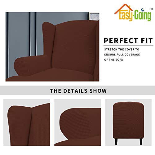 Image of Easy-Going Stretch Large Wingback Chair Sofa Slipcover Coffee