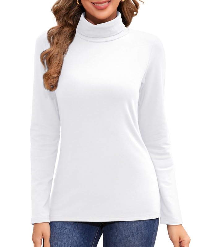 Jiuday Thermo Oberteil Damen Rollkragen Fleece Pullover Thermoshirt Langarm Warme Thermo Unterhemd Gefüttert Langarmshirt Slim Fit Basic Tops Oberbekleidung Drinnen im Winter (Weiß,M)