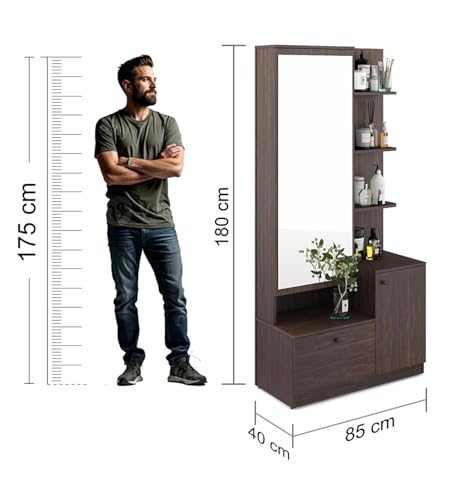Image of Nexivo Dressing Table | Choco Walnut Finish | Including Mirror, Storage Drawers & Shelves | Knock Down Assembly | 36 Months Warranty