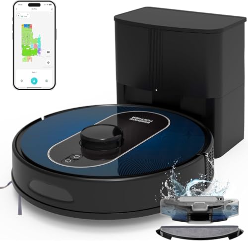 3 IN 1 Robot Vacuum Cleaner with Mop, 6000Pa Strong Suction with PreciSense LiDAR Navigation and All-in-One Station, Auto Emptying, APP/Voice Control, 5 Mapping, Smart Obstacle Avoidance for Clean