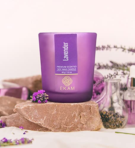Image of EKAM Lavendar Votive Soy Wax Scented Candle, 40 Grams, 10 Hours Burn Time| Long Lasting Premium Candles | Ideal for Home Decor | Gifting & Aromatherapy (Pack of 12)
