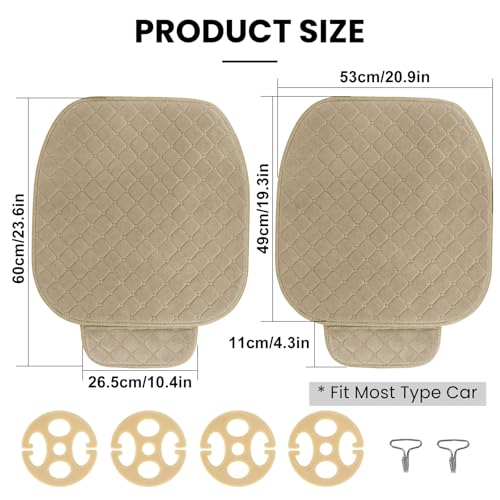Image of surpassme 2pc Comfortable Car Seat Covers Universal Front Seat Covers for Car Accessories with Storage Pockets, Padded Car Interior Covers for Automotive, SUV, Truck, and Van(Khaki)