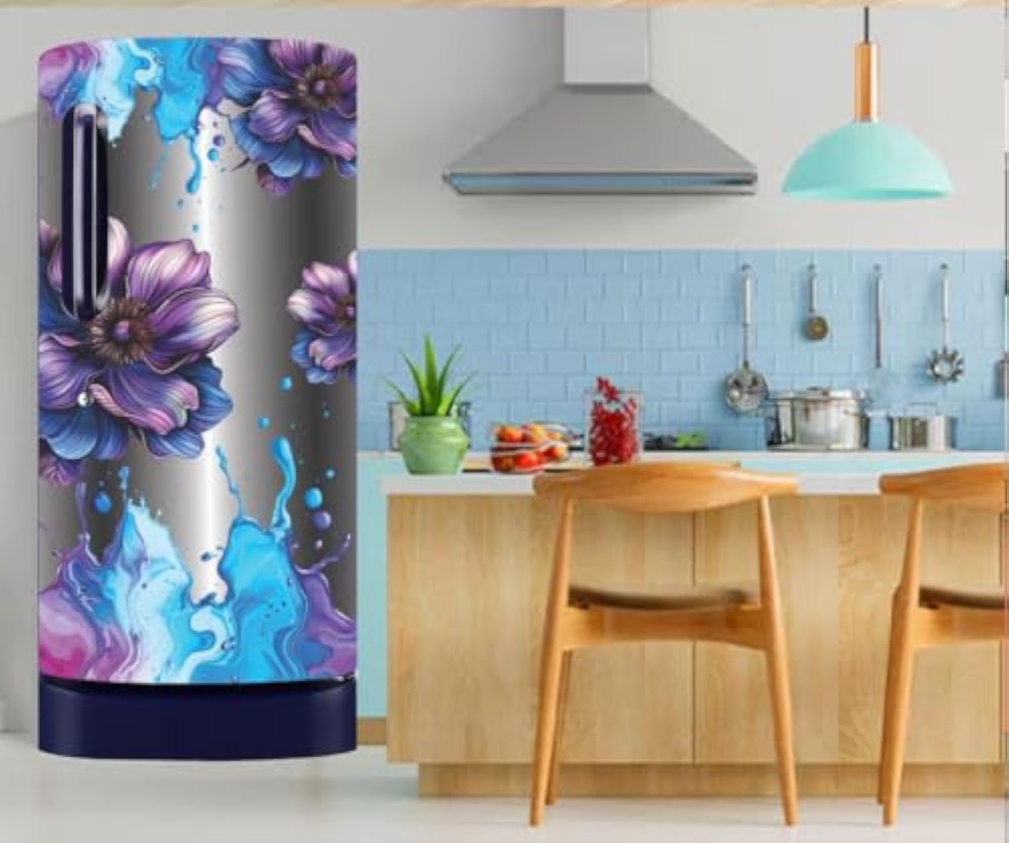 Single Door Fridge Wallpaper Sticker with 3D Floral Design