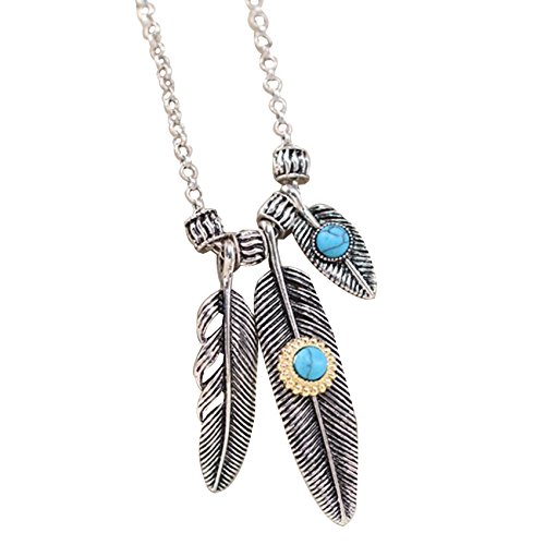 Ficccy Retro Folk Style Dress Necklace Silver Folk Feathers Short Necklace