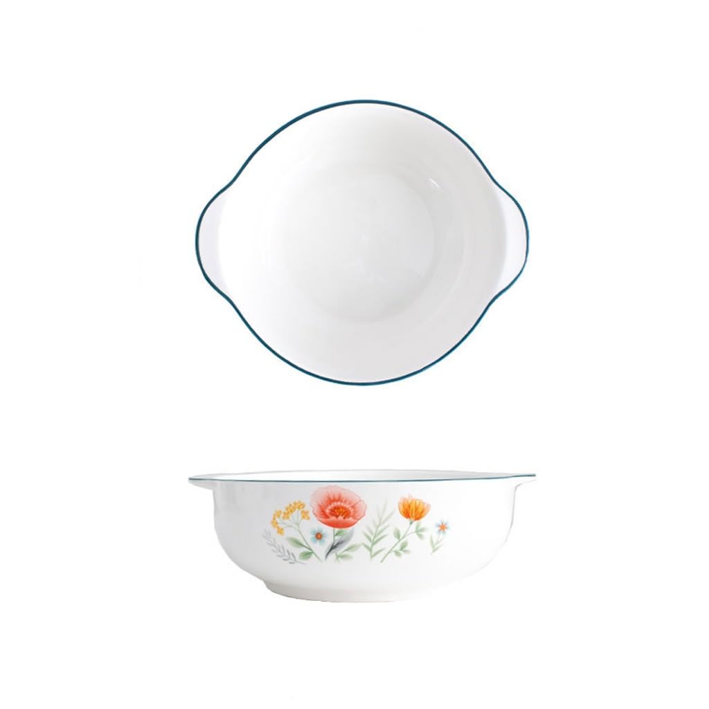 XYIANG Soup Bowl Double Ear Soup Bowl Household Ceramic Ramen Bowl Tableware Soup Noodle Bowl Soup Pot Tableware Deep Bowls (C Small)