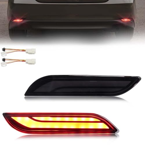 Image of LED Rear Bumper Reflector Light Compatible with Camry 2018-2024, [Play & Plug] Not Wiring [IP67 Waterproof], Red LED Tail Brake Rear Fog & Sequential Turn Signal Lamps, 2 PCS, Smoked Lens
