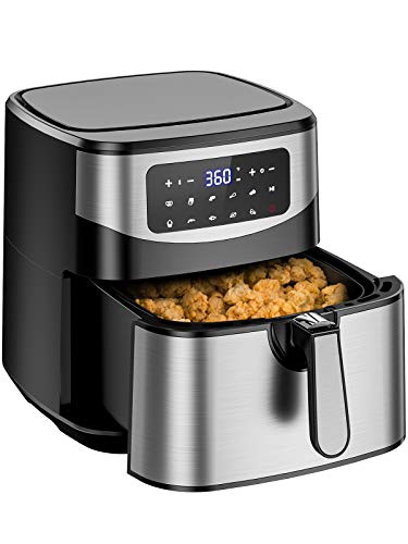 Acezoe 7.4 Quart Air Fryer, 9 Presets Electric Air Fryers Oven with Preheat, 1700-Watt Hot Air Fryers with LED Digital Touchscreen,Nonstick Basket, 23 Recipes, Stainless Steel Large Vortex Air Fryers