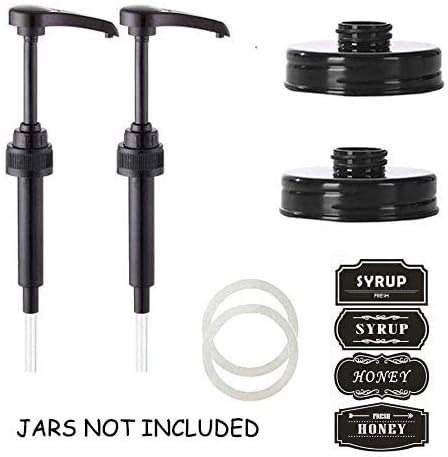 Mason Jar Syrup & Honey Dispenser Pump Lids, Rust Proof, Plastic Dispenser Lid for 16 oz Regular Mouth Mason Jars Kitchen and Table Decor - 2 Pack