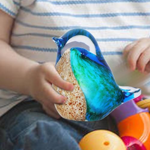 Oiseaux faits à la main : statuette et figurine d'oiseau bleu en verre - 8