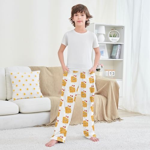 Boys' Pants Waffle Whipped Cream Strawberry Long Bottoms Jogger Pants Elastic Waist Trousers with Pockets S-XL3