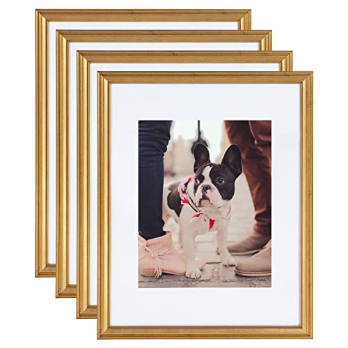 Kate and Laurel Adlynn Wall Picture Frame Set, 11" x 14" matted to 8" x 10", Gold, Set of 4 by Kate and Laurel - Used condition - US$49.91
