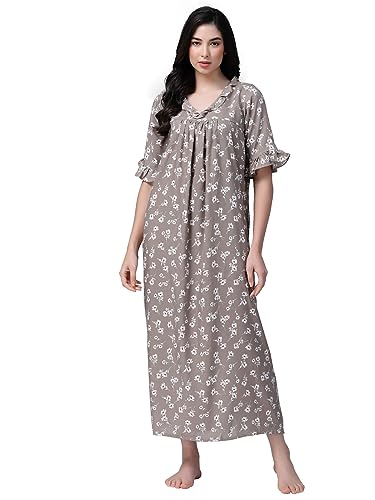 Image of OOMPH! Cotton Blend Nighty for Women's | Night Gown | Nighty | Nightdress | Maxi Dress | Sleepwear | Gown for Women | Nighties | Sleepwear