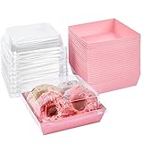 Ocmoiy Small Charcuterie Boxes with Clear Lids, To Go Paper Disposable Food Containers, 5 Inches Bakery Dessert Boxes for Sandwich, Cookie, Pastry, Cake Slice (Pink, 50ct)
