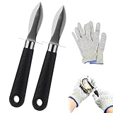 Juego de 2 cuchillos para ostras con 2 pares de guantes resistentes a cortes de nivel 5, herramientas de acero inoxidable endurecido para ostras, almejas y mariscos, regalo ideal para la cocina