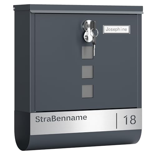 SONGMICS Briefkasten personalisiert, mit Namensschild, Hausnummernschild, Postkasten, Zeitungsfach, Sichtfenster, Schloss, modern, 10 x 30,8 x 33,8 cm, anthrazit GMB082G01 SONGMICS Briefkasten personalisiert, mit Namensschild, Hausnummernschild, Postkasten, Zeitungsfach, Sichtfenster, Schloss, modern, 10 x 30,8 x 33,8 cm, anthrazit GMB082G01
