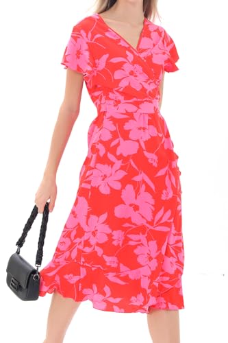 Image of Women's Summer Wrap Maxi Dress Casual Boho Floral V Neck Short Sleeve Ruffle Hem Split Beach Long Dresses