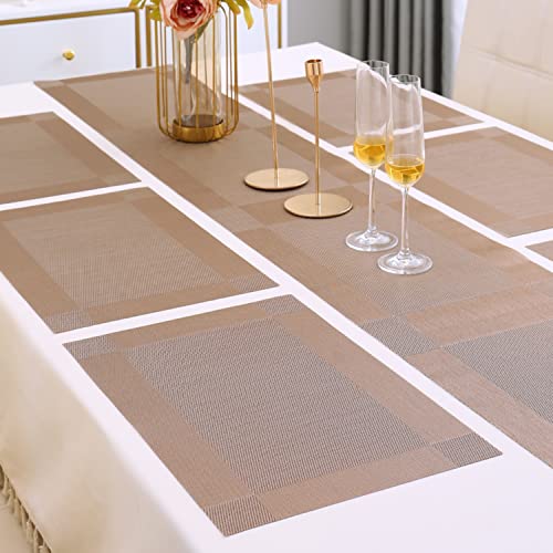 HOKIPO PVC Set of 6 Dining Table Mats with Runner (AR2310, Polyvinyl Chloride, Large, Brown)