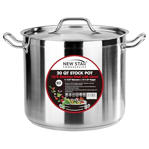 New Star Foodservice 20 Qt Stainless Steel Stock Pot with Cover, 18/8 Stainless Steel