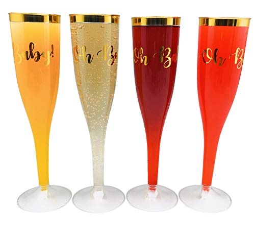 30 pc Oh Baby Gold Rimmed Champagne Toasting Flutes 5.5 ounce Champagne Glasses