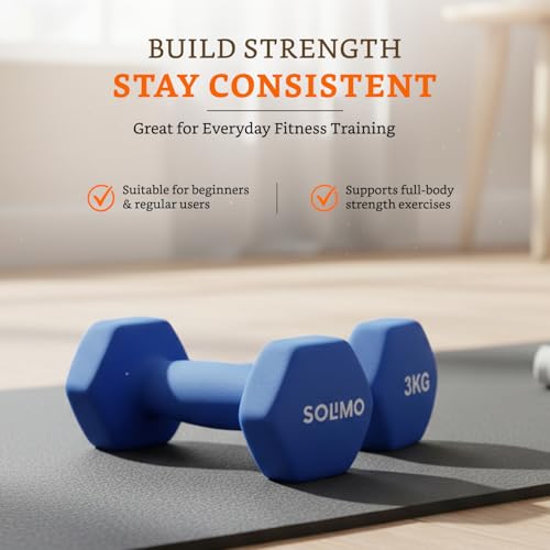 Image of Amazon Brand - Solimo Neoprene Dumbbell 3 Kg, Set of 2 (Blue)