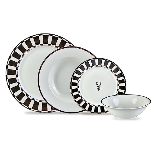 Karaca Aries Black 24 Piece Dinner Set For 6 People, Stylish, Elegant, Black White Borders, Gold And Silver Accents, Dinner Set Porcelain #TOP6