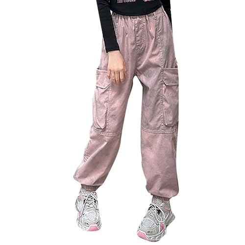 Baggy Cargo Pants for Girls Elastic Waist Casual Wide Leg Breathable Jeans with Pockets Soft Loose Streetwear Trousers