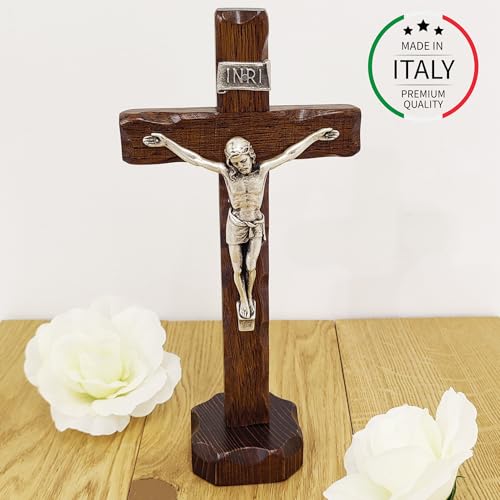 Miniatura 6 de La Balestra Cruz De Mesa Hecho A Mano En Italia, Cristo E Inri, Chapado En Plata 999 Madera, Cuidado Y Precisión, 27 X 13,5 Cm