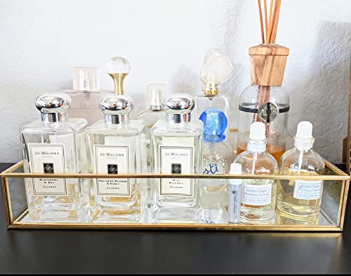 Highfree Gold Vintage Glass Decorative Mirror Tray Jewelry Tray Serving Tray Vanity Tray Cosmetics, Makeup, Trinket Organizer For Dresser, Bathroom And Bedroom (11.8X7.9X2) #TOP5