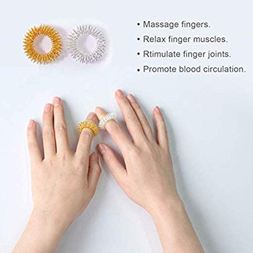 Image of Plastic Manual Massager Dual Roller Finger Massage Stick with 5 Sujok Rings (Multicolor)