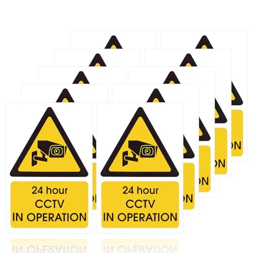 10 Pcs CCTV Sign, Self-Adhesive CCTV in Operation Sign, Weatherproof Vinyl CCTV Stickers for Indoor/Outdoor Use (14cm x 9cm)