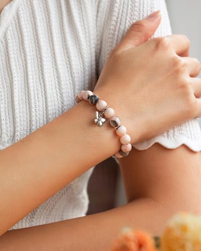 Inspirational Gifts Butterfly Bracelet for Women, Natural Stone Pink Bracelet Gifts for Women Girls, You Were Born to Fly2