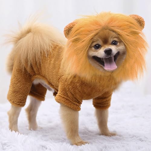 ペット 服 猫 犬 着ぐるみ 犬の服 ライオン 動物 サンタ ハロウィン クリスマス フード付き ゆったり コスチューム コスプレ フランネル 面白い 人気 柔らか 暖かい かわいい 防寒 洋服 小型 中型犬服 記念 撮影 年賀状 秋 冬 春 (ライオン,
