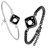 Long Distance Touch Bracelets Jewelry Set, Remote Smart Connection Love Bracelet,Send SOS SMS, Relationship Bracelets Moon Star for Couples Lovers Family Friends Festivals Valentine's Day Gifts Silver