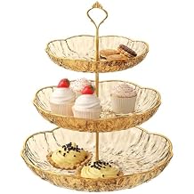 3-Tier Cupcake Stand Holder, Plastic Round Tiered Serving Stand, Mini Cakes Fruits Cookies Display Dessert Tower Tray for Party, Birthday, Wedding, Gold