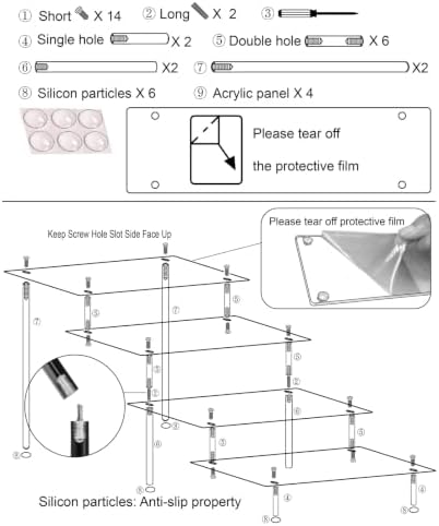 HENABLE 4 Tier Tall Clear Acrylic Display Risers, Large Perfume Organizer Stand for Perfume, Cologne, Skincare, Cosmetics, Funko POP Figures, Cupcake & Party Dessert Display - 4