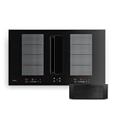 Klarstein ChefFusion - Piano cottura a induzione con cappa aspirante, 90 cm, 4 zone, 7200 W, 504,3 m³/ora, zone flex, ricircolo & scarico