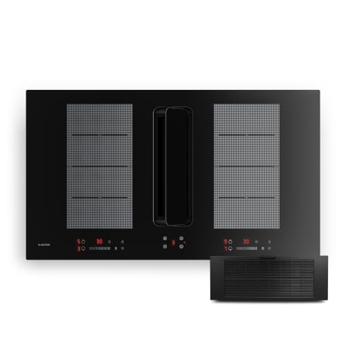Klarstein ChefFusion Placa de inducción con campana extractora de 90 cm – 4 zonas, 7200 W, 504,3 m³/h, zonas flexibles, recirculación y extracción