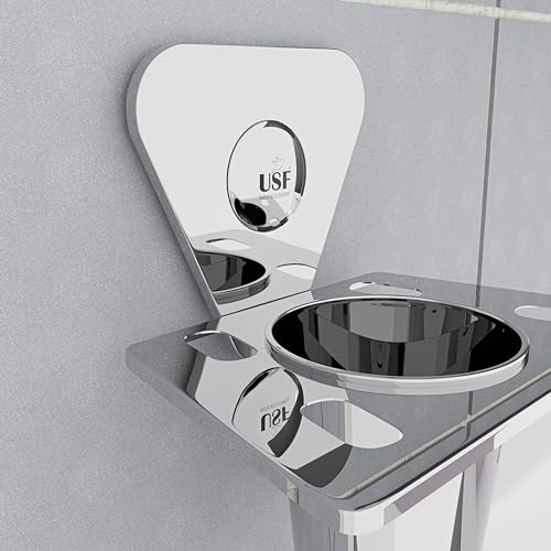 Image of USF Stainless Steel Tumbler Holder with Tumbler Stand, Wall Mounted Tumbler Stand for Brush & Toothpaste Storage, Easy Cleaning Access, 3 Years Warranty (Chrome, Pack of 1) - Pyramid