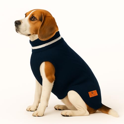 Image of Dog Sweater for Medium Dogs (Dark Blue, 20-Inch) - Soft, Stretchable Knit Dog Winter Clothes to Keep Beagle, Dachshund, Lhasa Apso & Pomeranian Keeps Them Cozy, Warm & Stylish